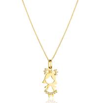 Corrente Colar Cordão Veneziana Com Pingente Menina Filha Zircônias Ouro 18k Corrente Colar Cordão Veneziana Com Pingente Menina Filha Zircônias Ouro 18k