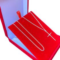 Corrente Colar Crucifixo + Pulseira Grumet e Limpa Pratas