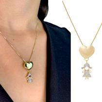 Corrente Colar Feminina Pingente Filha Menina Cravejada Luxo