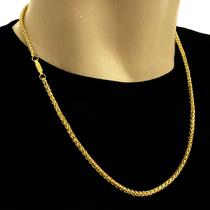 Corrente Colar Masculina 60cm Trigo Cordão 3mm Banhado Ouro