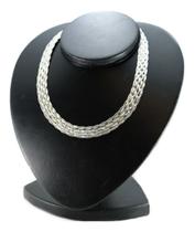 Corrente Colar Trançado 8 Fios Feminino Prata 925 40cmx12mm Corrente Colar Trançado 8 Fios Feminino Prata 925 40cmx12mm