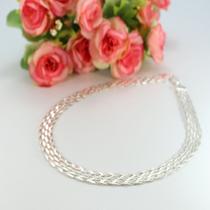 Corrente Colar Trançado 8 Fios Feminino Prata 925 45cmx12mm