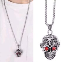 Corrente com Pingente Aço Inox Caveira Moto clube Harley