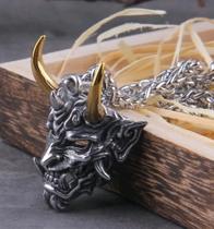 Corrente com Pingente Aço Inox grimace Máscara vikings