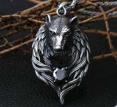 Corrente com Pingente Aço Inox Lobo Wolf Punk Viking Corrente com Pingente Aço Inox Lobo Wolf Punk Viking