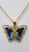 Corrente Com Pingente Borboleta Banhado A Ouro Varias Cores