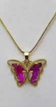 Corrente Com Pingente Borboleta Banhado A Ouro Varias Cores Corrente Com Pingente Borboleta Banhado A Ouro Varias Cores