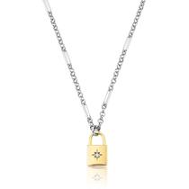 Corrente com Pingente Cadeado 2 Tons Banhado a Ródio 45cm Corrente com Pingente Cadeado 2 Tons Banhado a Ródio 45cm