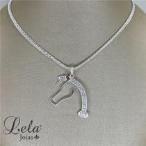 Corrente com pingente cavalo cravejado folheado a ródio branco Corrente com pingente cavalo cravejado folheado a ródio branco