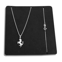 Corrente com Pingente Cavalo de Prata 925 Legítima Maciça Italiana Original Veneziana Colar 45cm 50cm 60cm 70cm