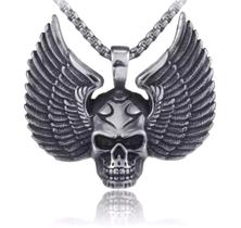 Corrente com pingente caveira Asas moto em aço inox