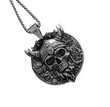 Corrente com Pingente Caveira Berserker Viking em Aço Inox 316L