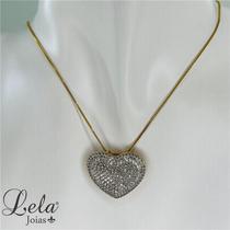 Corrente com pingente coração cravejado folheado a ouro Corrente com pingente coração cravejado folheado a ouro