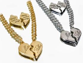 Corrente com Pingente Coração Mãe e Filha ( Prateado )