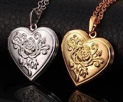 Corrente Com Pingente Coração Relicário Rosas E Flores(Prateado)