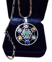 Corrente com Pingente Cubo De Metatron Geometria Sagrada Aço Inox