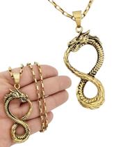 Corrente Com Pingente Dragão Ouroboros Simbolo Do Infinito
