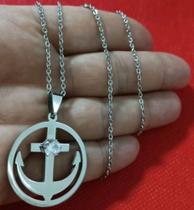 Corrente com Pingente em Aço Inox Âncora Símbolo de Tranquilidade