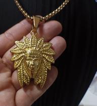 Corrente com Pingente em Aço Inox Índia Índio Tribo Cacique