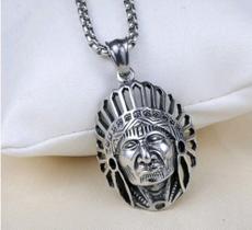 Corrente com Pingente em Aço Inox Índio Cacique Tribo Caboclo