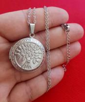 Corrente com Pingente em Aço Inox Relicário Árvore da vida