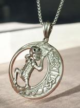 Corrente com Pingente Esqueleto Lua Estilo Viking Gótico