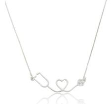 Corrente Com Pingente Estetoscópio Elegante Prata