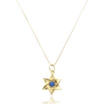 Corrente com Pingente Estrela De Davi Com Zircônia Azul Ouro Amarelo 18kl