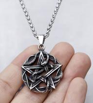 Corrente com Pingente Pentagrama com Serpente Proteção Mágica