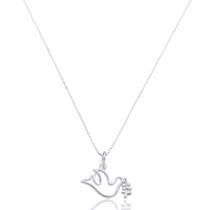Corrente Com Pingente Pomba Divino Espírito Santo Ramo Prata 925 kl
