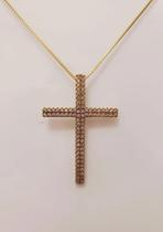 Corrente Com Pingente Religioso Cruz Cristã Cravejada
