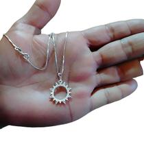 Corrente com Pingente Sol Médio de Prata Legítima 925