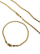 Corrente Com Pulseira Baiana 3Mm Banhados A Ouro 18K