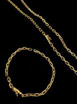 Corrente com pulseira cadeado 4mm - banhados a ouro 18k