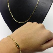 Corrente Cordão 60cm + Pulseira 20cm Cadeado C/ Fecho Gaveta Folheada A Ouro 18k 3mm Corrente Cordão 60cm + Pulseira 20cm Cadeado C/ Fecho Gaveta Folheada A Ouro 18k 3mm
