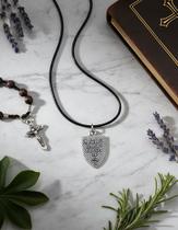 Corrente Cordão Aço Fé Pingente São Miguel Arcanjo Escudo Prata Anjo Espada