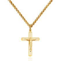 Corrente Cordão Baiano Com Pingente Cruz Crucifixo Ouro 18k 40 cm