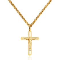 Corrente Cordão Baiano Com Pingente Cruz Crucifixo Ouro 18k 45 cm - AGAPRIME JOIAS