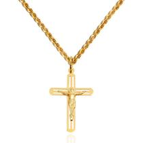 Corrente Cordão Baiano Com Pingente Cruz Crucifixo Ouro 18k