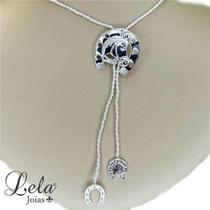 Corrente cordão baiano com pingente ferradura com cavalo efeito gravata com duas ferraduras folheado a ródio branco Corrente cordão baiano com pingente ferradura com cavalo efeito gravata com duas ferraduras folheado a ródio branco