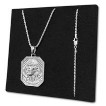 Corrente Cordão Baiano e Pingente Face Jesus Prata 925 70cm