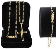 Corrente Cordão Banhado A Ouro 18k Com Pingente Cruz Corda