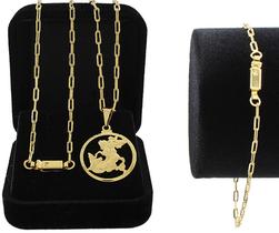 Corrente Cordão Banhado Ouro 18k + Pulseira E Pingente Sao Jorge Corrente Cordão Banhado Ouro 18k + Pulseira E Pingente Sao Jorge