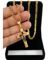 Corrente Cordão Banho De Ouro 18k Masculina Com Pingente CRUZ Corrente Cordão Banho De Ouro 18k Masculina Com Pingente CRUZ