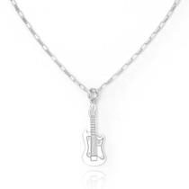 Corrente Cordão Bloco 70 cm Ping. Guitarra Prata 925