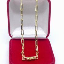 Corrente Cordão Cadeado Fecho Gaveta Folheado A Ouro 18k 60cm