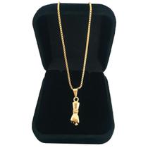 Corrente Cordão Colar Veneziana Masculino 60 cm Pingente Figa da Sorte Semijoia Folheada a Ouro 18k Corrente Cordão Colar Veneziana Masculino 60 cm Pingente Figa da Sorte Semijoia Folheada a Ouro 18k