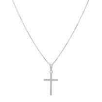 Corrente Cordão Fina 70cm Cruz Banhada Prata 925 Legítima