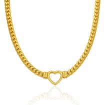 Corrente Cordão Grumet Grossa Pingente Coração Dourado Moda