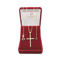 Corrente Cordão Masculino Banhado a Ouro 60cm e Pingente Cruz em Caixa de Luxo - Semijoia Folheada Corrente Cordão Masculino Banhado a Ouro 60cm e Pingente Cruz em Caixa de Luxo - Semijoia Folheada